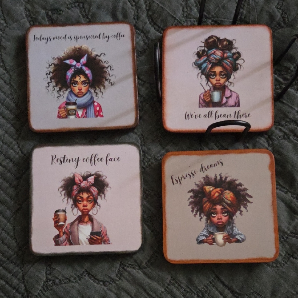 Set of 4 Coffee-Themed Coasters